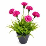 Claveles Artificiales Rosado Fuerte en Maceta Pequeña