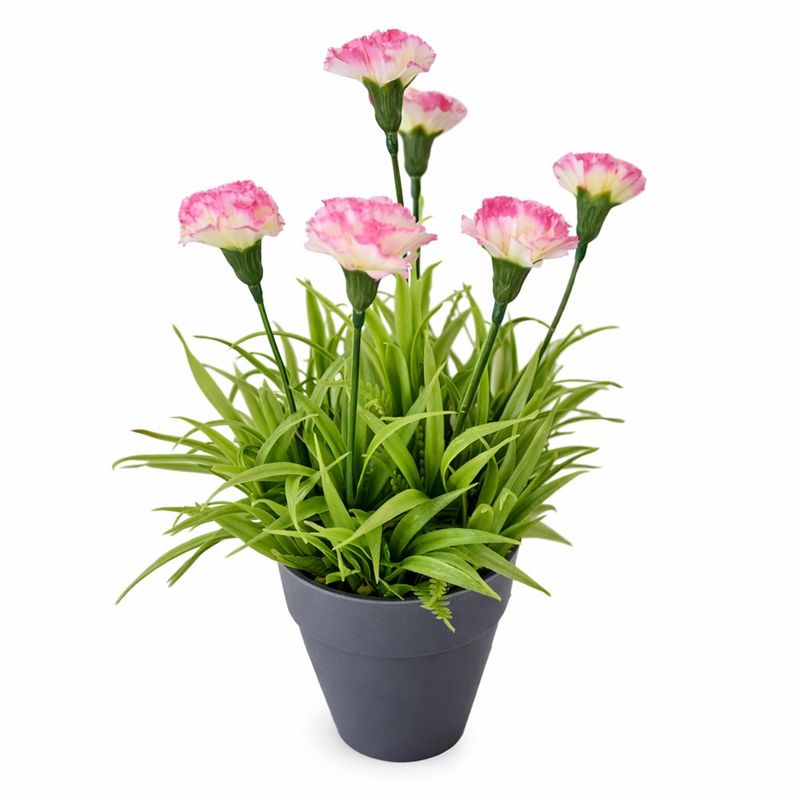 Claveles Artificiales Rosados en Maceta Pequeña
