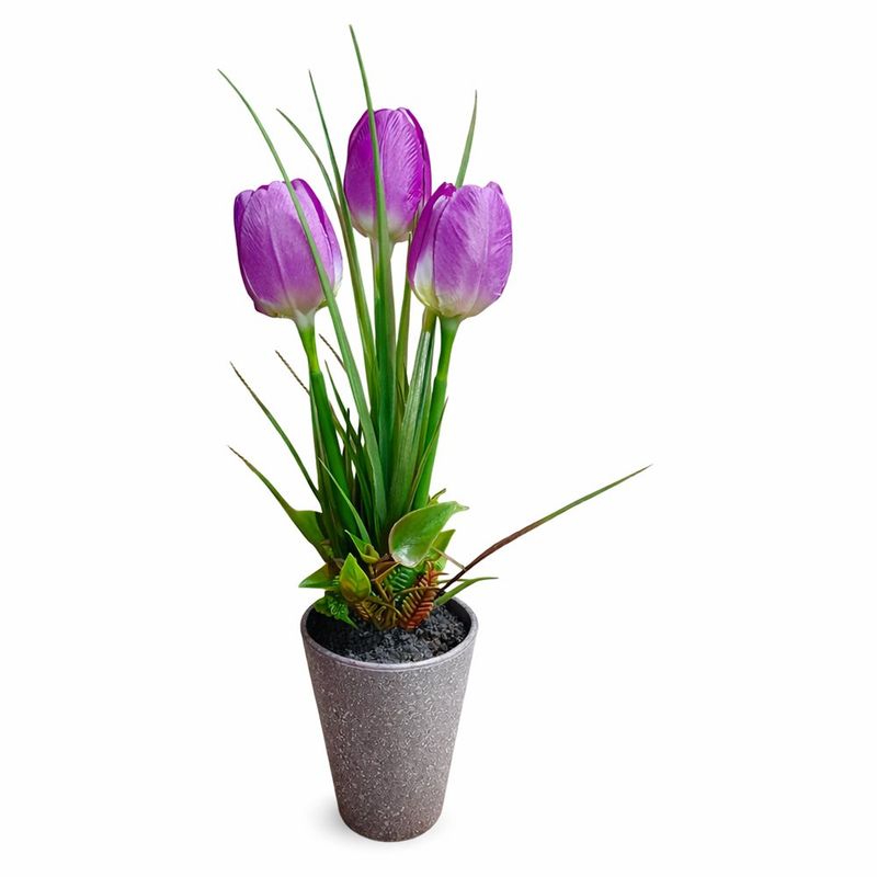 Tulipanes Morados Aritificiales en Maceta Pequeña