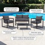 Set de Sala de Jardín Vicky con Sofá Doble, Sillones y Mesa Color Gris 4 Piezas