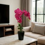 Orquídea Artificial Fucsia con Maceta Negra