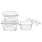 Set de 3 Contenedores Cuadrados de Vidrio con Tapa Transparente