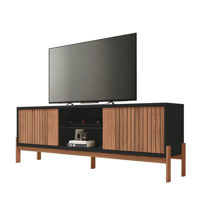 Rack para TV Tannen de 180 cm con Puertas Corredizas y Nicho Central Color Madera y Negro