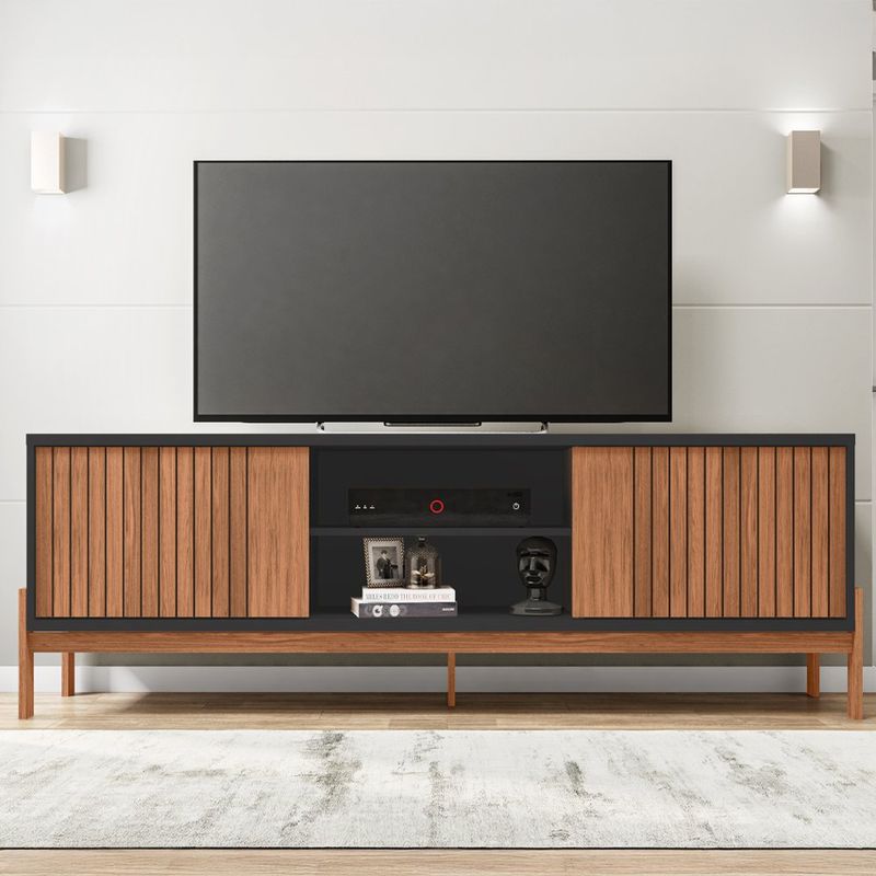Rack para TV Tannen de 180 cm con Puertas Corredizas y Nicho Central Color Madera y Negro