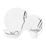 Vajilla de 16 Piezas de Vidrio Opal Color Blanco con Diseño de Líneas