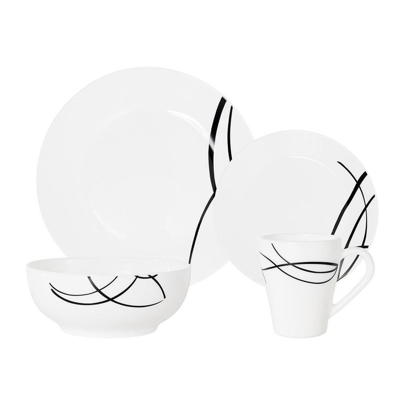 Vajilla de 16 Piezas de Vidrio Opal Color Blanco con Diseño de Líneas