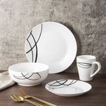 Vajilla de 16 Piezas de Vidrio Opal Color Blanco con Diseño de Líneas