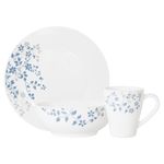 Vajilla de 12 Piezas de Vidrio Opal Color Blanco con Diseño de Flores Azules