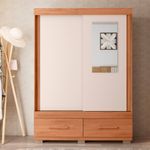 Armario Sereno de 136.2 cm con Puerta Corrediza, Espejo y 2 Gavetas Color Café y Beige