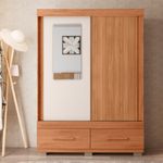 Armario Sereno de 136.2 cm con Puerta Corrediza, Espejo y 2 Gavetas Color Café y Beige
