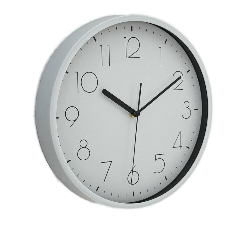 Reloj de Pared de 30 cm Diseño Minimalista Color Blanco con Marco Plateado