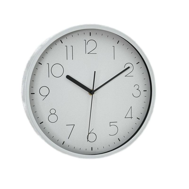 Reloj de Pared de 30 cm Diseño Minimalista Color Blanco con Marco Plateado