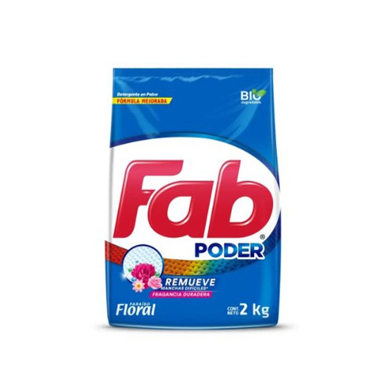 Detergente en Polvo Fab Poder de 2 kg Fragancia Paraíso Floral
