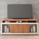 Rack para TV Aegon de 180 cm con Estantes Abiertos y Puertas Corredizas Color Beige y Madera