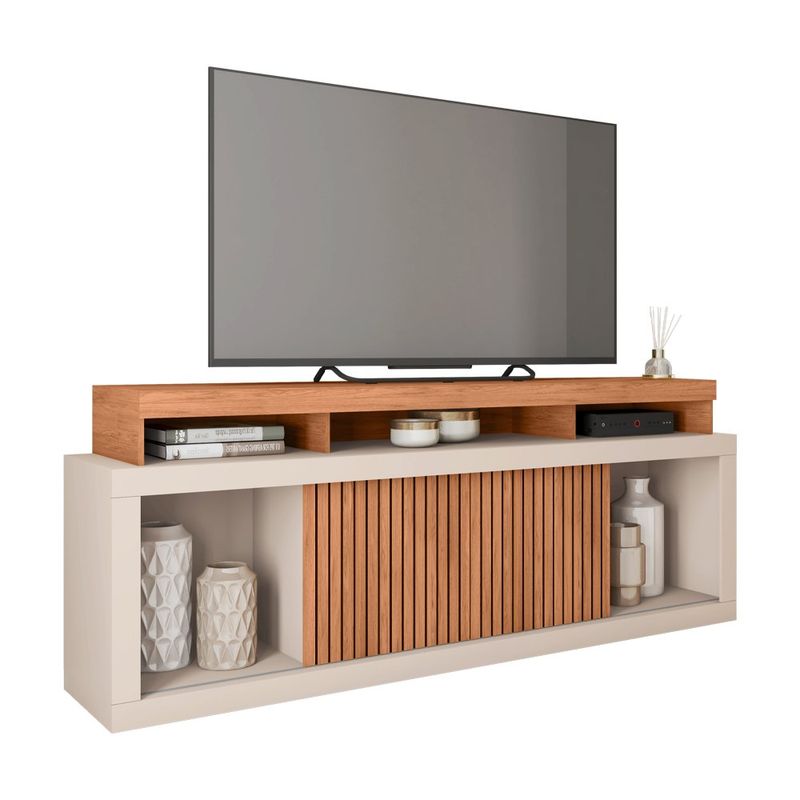 Rack para TV Aegon de 180 cm con Estantes Abiertos y Puertas Corredizas Color Beige y Madera