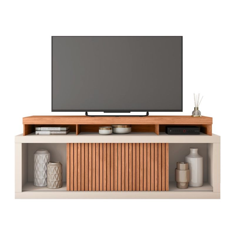 Rack para TV Aegon de 180 cm con Estantes Abiertos y Puertas Corredizas Color Beige y Madera