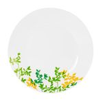 Vajilla de 12 Piezas de Vidrio Opal Color Blanco con Diseño de Hojas Verdes