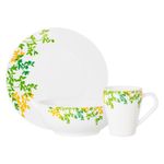Vajilla de 12 Piezas de Vidrio Opal Color Blanco con Diseño de Hojas Verdes