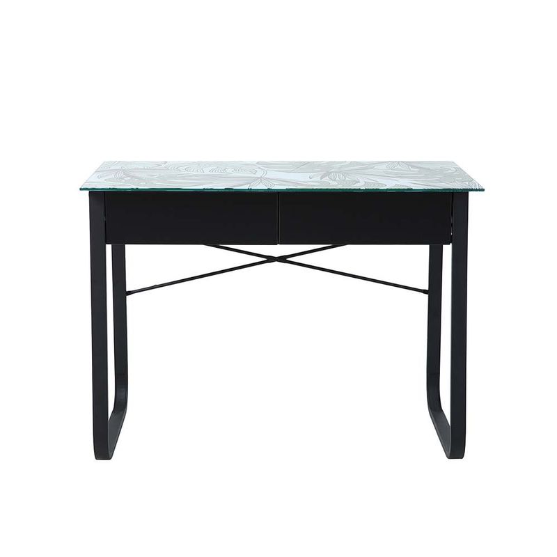 Escritorio con Diseño de Hojas y 2 Gavetas Color Negro y Verde de 100 x 50 x 75 cm