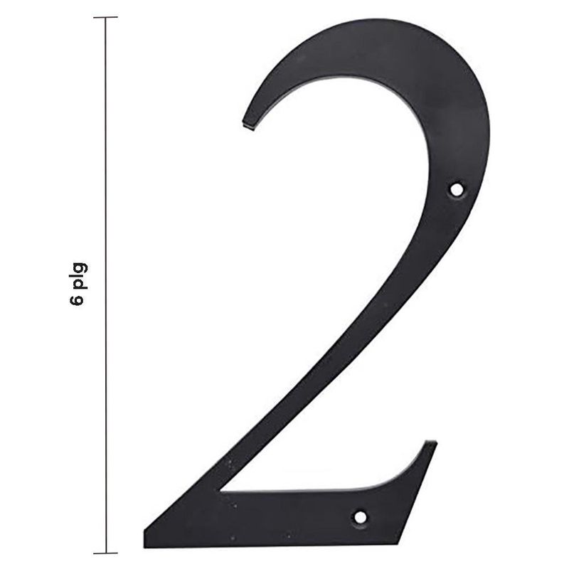 Número 2 para Identificación de Casa Plástico Color Negro de 6 Plg