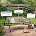Sillón Columpio para Exterior con Techo Color Taupe 136 x 195 x 173 Cm