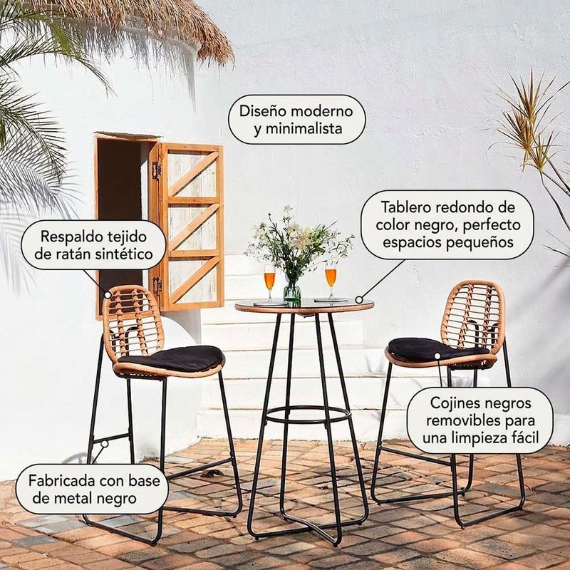 Set de Mesa Elara Alto Ratán de 3 Pzas
