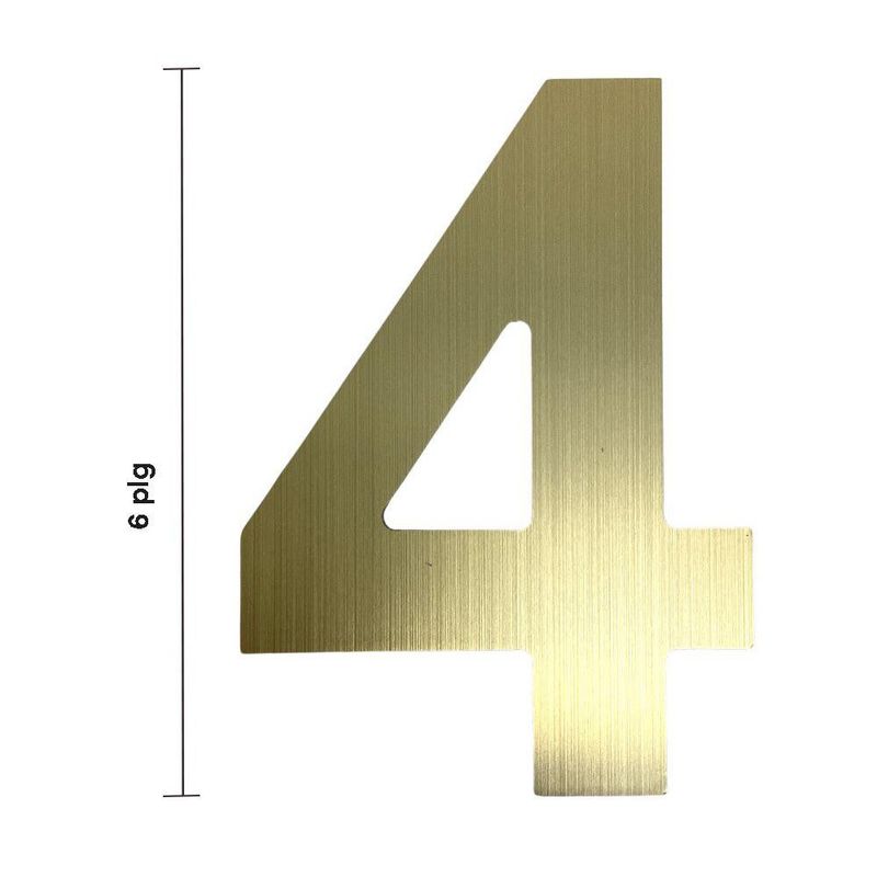 Número 4 para Identificación de Casa Material Metálico Color Dorado de 6 Plg