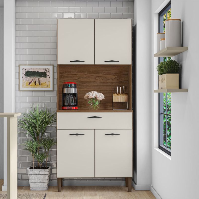 Gabinete de Cocina Cris con 4 Puertas y 1 Gaveta de 170 x 74 x 36 cm Color Beige y Blanco