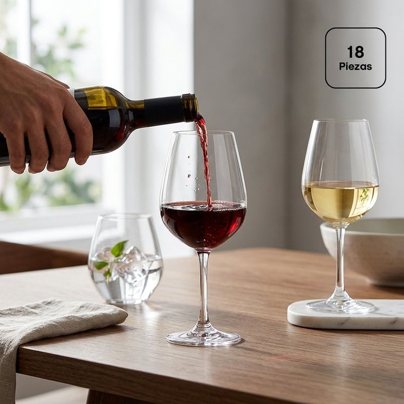 Set de 18 Copas y Vasos de Vidrio de 350, 460 y 550 mL Transparentes