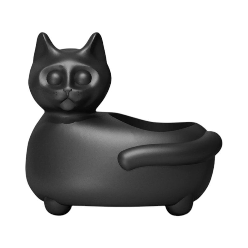 Maceta Decorativa Figura de Gato Acostado de 30 cm Color Negro
