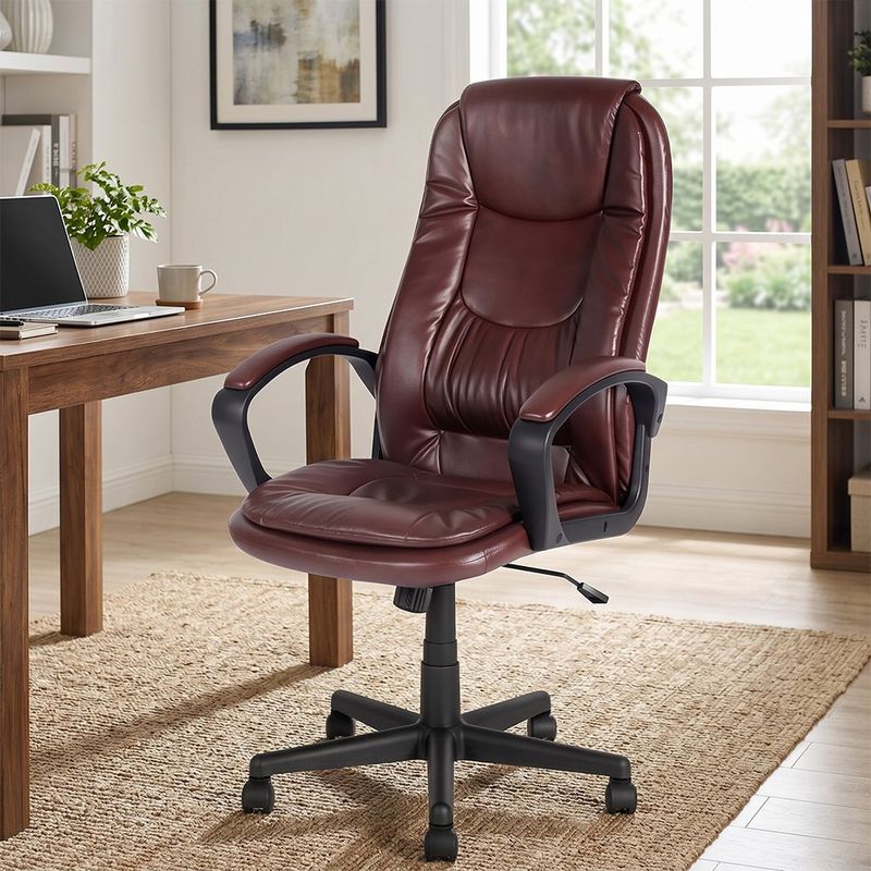 Silla de Oficina con Respaldo Alto y Altura Ajustable 105-115 cm Café