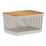 Cesta Grid Plástica con Tapa de Bambú de 20 Litros para Organización Color Beige