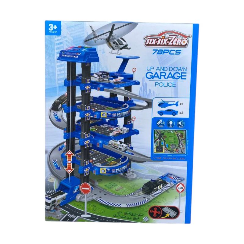 Torre de Parqueo con Pista y Vehículos Up and Down Police 78 Piezas