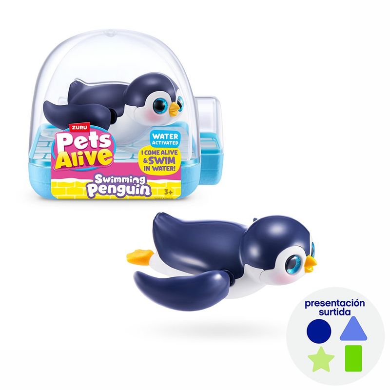 Figura de Mascota Acuática Pets Alive Pingüino Nadador Activado por Agua - Presentación Surtida