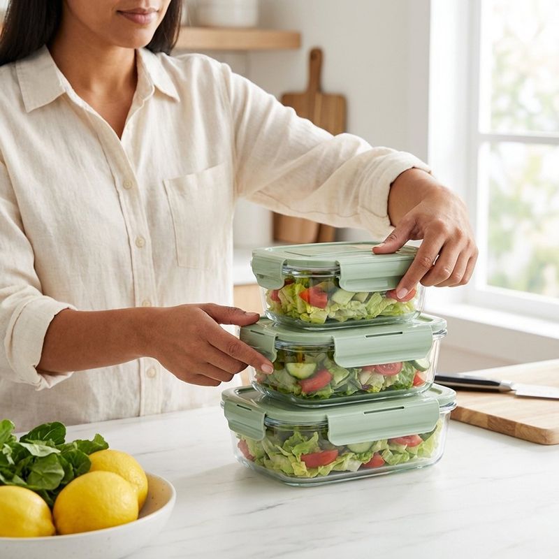 Set de 3 Contenedores Herméticos con Tapadera para Alimentos Color Verde Claro