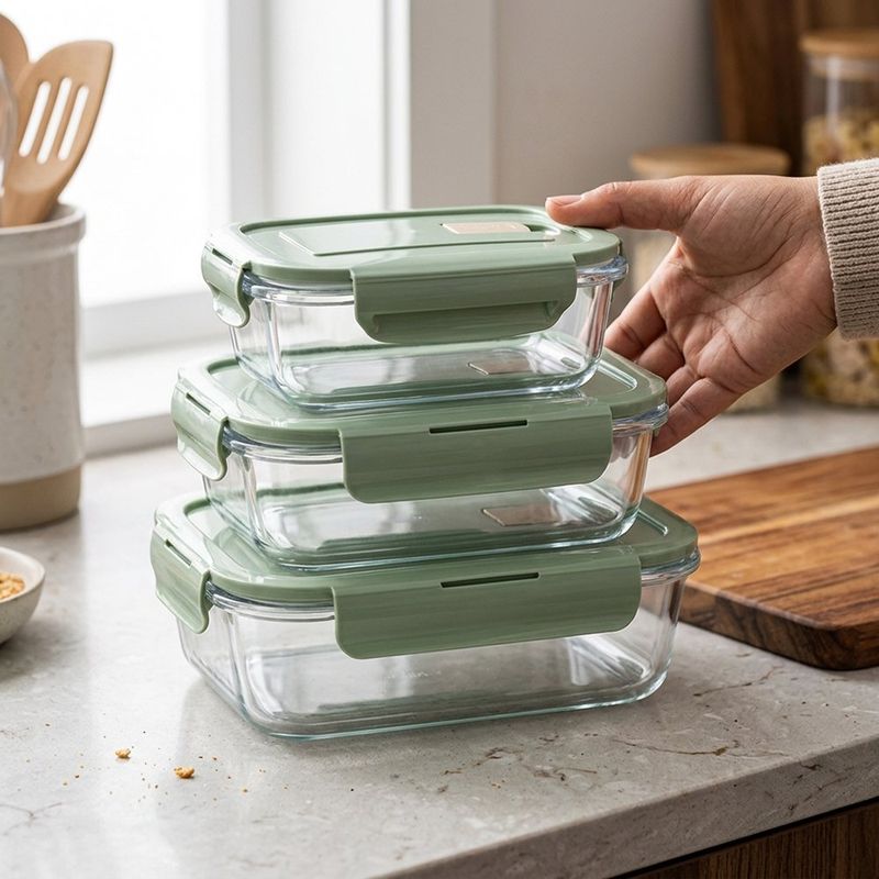 Set de 3 Contenedores Herméticos con Tapadera para Alimentos Color Verde Claro