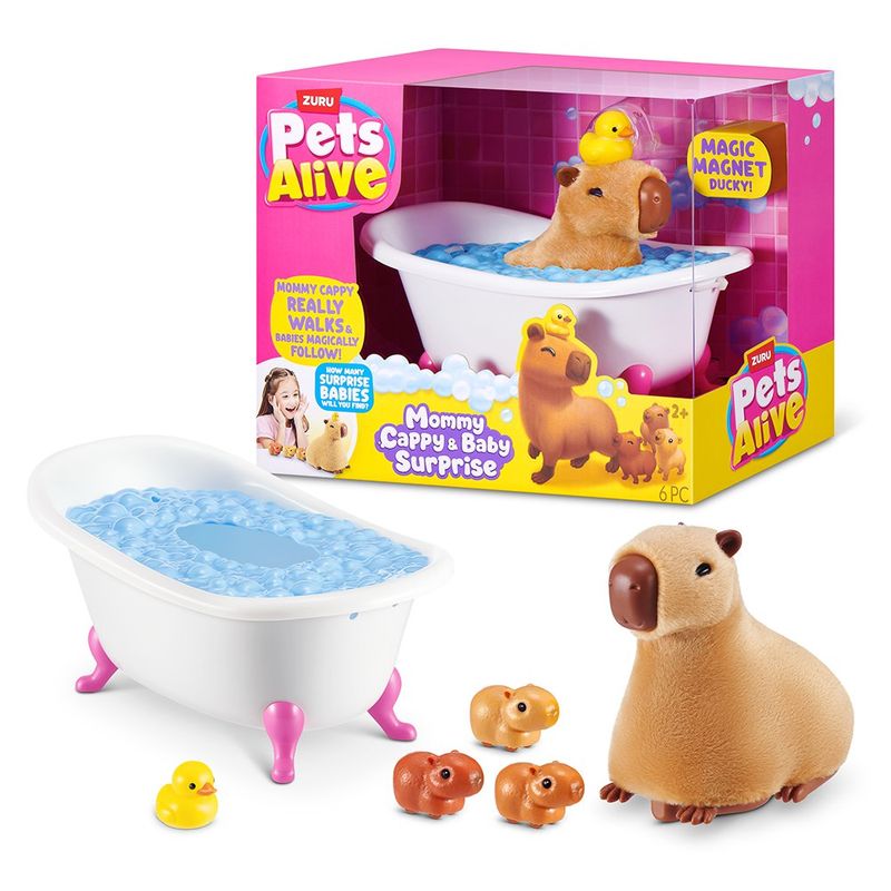 Set Pets Alive Mamá Capibara con Bebés Sorpresa, Tina y Patito Magnético