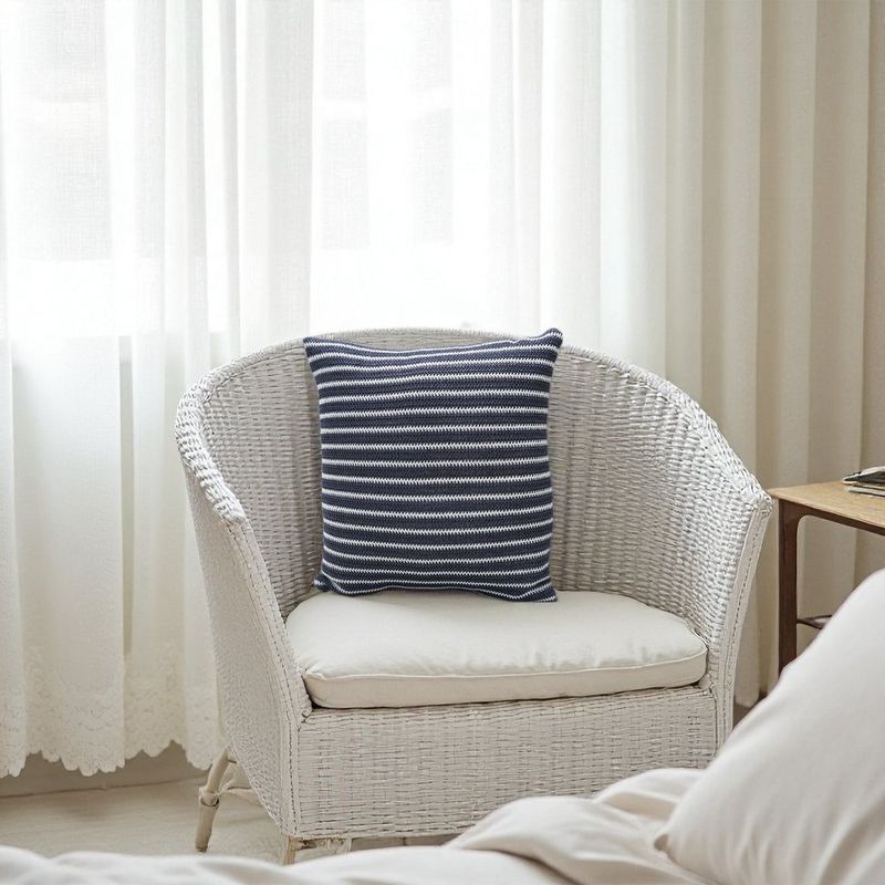 Cojín Decorativo Relleno Tipo Tejido 45 x 45 cm Cuadrado Color Azul y Blanco