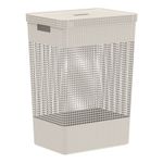 Cesta de Ropa Grid Plástica con Tapa de 49 Litros para Lavandería Color Beige