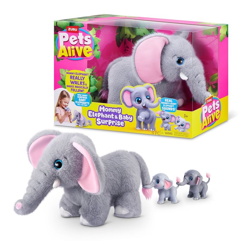 Set Pets Alive Mamá Elefante con Bebés Sorpresa y Sonidos Interactivos