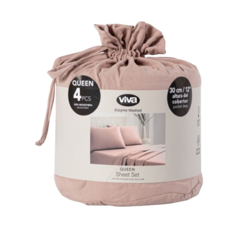 Set de Sábanas Queen 4 Piezas de Microfibra 95 GSM Color Rosado