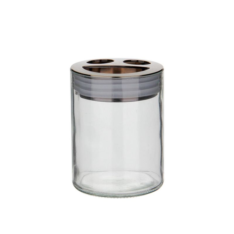 Set de 3 Piezas de Accesorios de Vidrio con Detalles Metálicos para Baño Transparente