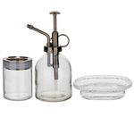 Set de 3 Piezas de Accesorios para Baño de Vidrio con Detalles Metálicos en Color Transparente
