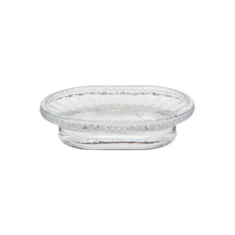 Set de 3 Piezas de Accesorios de Vidrio con Detalles Metálicos para Baño Transparente