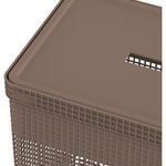Cesta de Ropa Grid Plástica con Tapa de 49 Litros para Lavandería Color Marrón