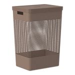 Cesta de Ropa Grid Plástica con Tapa de 49 Litros para Lavandería Color Marrón