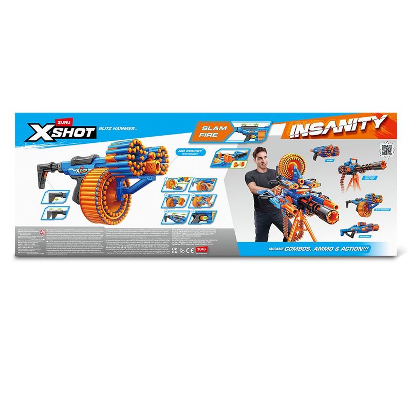 Lanzador X Shot Insanity Blitz Hammer con Tambor de 40 Dardos