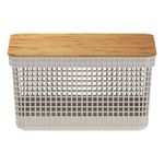 Cesta Grid Plástica con Tapa de Bambú de 8 Litros para Organización Color Beige
