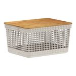 Cesta Grid Plástica con Tapa de Bambú de 8 Litros para Organización Color Beige