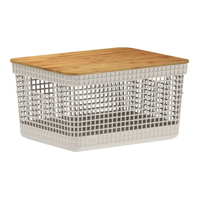 Cesta Grid Plástica con Tapa de Bambú de 8 Litros para Organización Color Beige